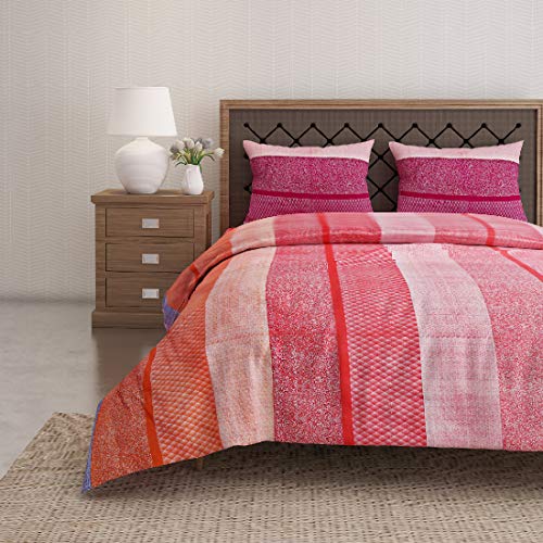 Image of Swayam Pure Cotton Double Bedsheet with 2 Pillow Covers | Size 90 x 100 inch | 160 TC | Striped Design | Soft Breathable Bed Sheet | Comfortable & Durable for Bedroom - Red
