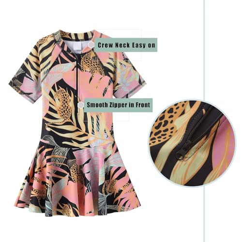 Image of Girls One Piece Swimsuits Bathing Suit for Kids Girls Summer Swim Dress Short Sleeve Swimwear 3-16 Years