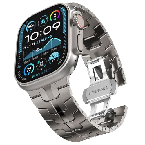 CHANCHY Stainless Steel Band for Apple Watch Band Apple Watch Ultra 3/2/1 Band 49mm Series 11/10 46mm 9/8/7 45mm SE3/SE2/SE 6/5/4 44mm 3/2/1 42mm Metal Strap with Folding Clasp for Men Titanium
