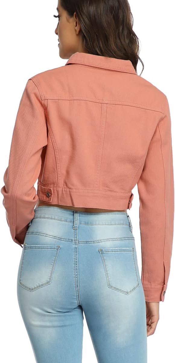 PEIQI Women’s Cropped Jean Denim Jacket Button Down Long Sleeve with Pockets - Image 5