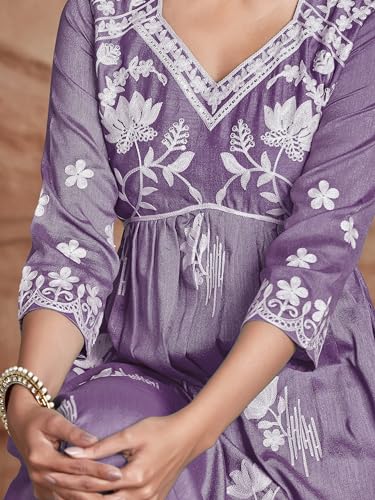 Image of EthnicJunction Women's Silk Blend Regular Fit Chikankari Embroidered Naira Cut Kurta