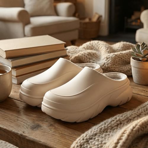 Image of Unisex Waterproof Winter Slippers for Outdoor, Fuzzy Lined Non-Slip Snow Boot House Shoes with Rubber Sole, Indoor Outdoor Comfort for Cold Weather