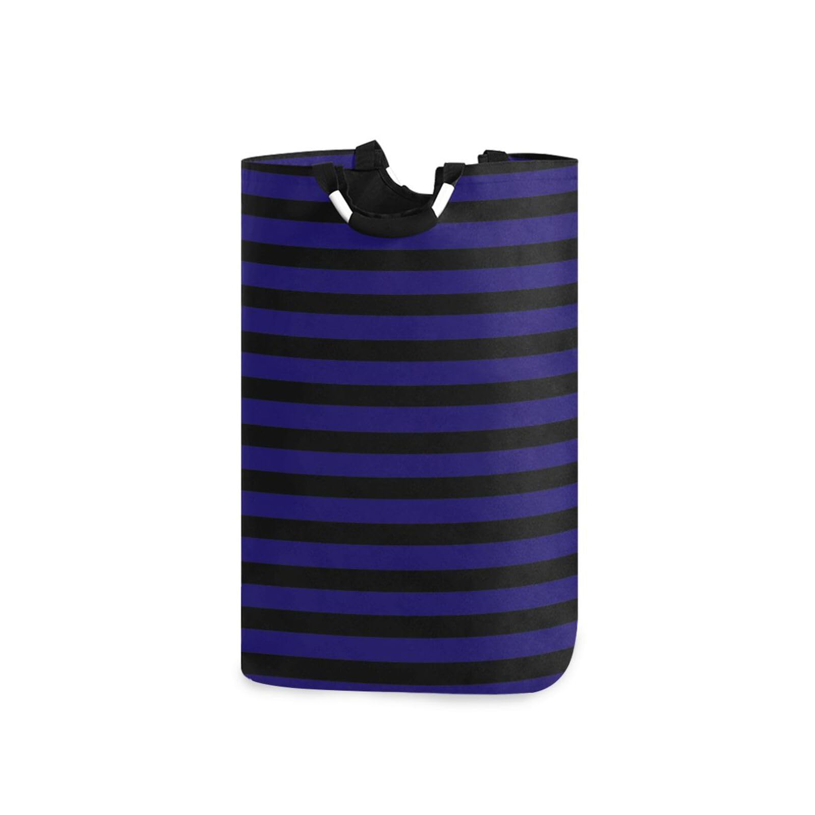 Jihqo Laundry Hamper Basket Navy Blue Black Stripes Collapsible Nursery Storage Bin Waterproof Clothing Baskets for Home Bedroom Bathroom Washing Room
