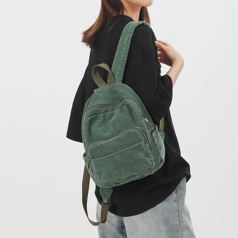 Small Mini Backpack Purse for Women Travel Corduroy Bag for Women Cute Aesthetic(Green) - Image 9