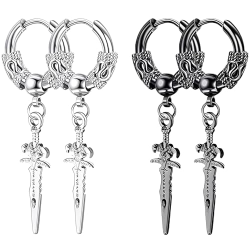 Liitata 2 Pares Pendientes Espada Gótica Acero Inoxidable Daga