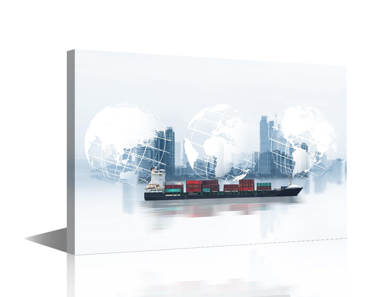 1Pcs Global Transport Canvas Wall Art Export Business Modern Abstract Container Cargo Ship Picture Print on Canvas for Home Office Decoration Framed Ready to Hang 24x16in