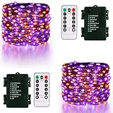 Photo Gallery dbfairy confezione da 2 luci per halloween a batteria, 10 m, 100 led, viola e arancione, luci decorative per halloween, con telecomando, 8 modalità, impermeabili, filo nero, per camera da letto e Photo Gallery dbfairy confezione da 2 luci per halloween a batteria, 10 m, 100 led, viola e arancione, luci decorative per halloween, con telecomando, 8 modalità, impermeabili, filo nero, per camera da letto e