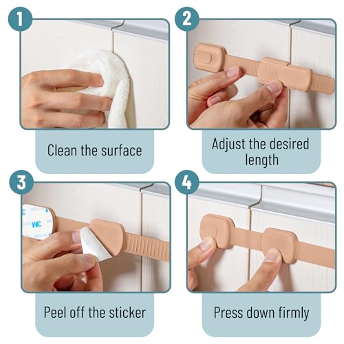 Image of Bate- Child Safety Strap Locks, 6 Pack, Light Peach, Baby Locks for Cabinets, Drawers, Kitchen, Toilet, Furniture, Fridge, Multi-Purpose, Easy Install with Quick 3M Adhesive for Childproofing