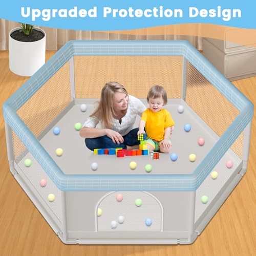 Hiaksedt Large Baby Playpen 65x65 Inch, Play Pen for Babies and Toddlers Hexagonal Type Baby Play Yards for Indoor & Outdoor