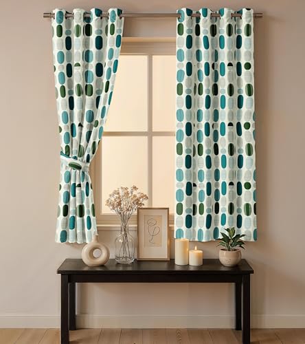 Image of Ultimate Trends Room Darkening Digital Printed Floral Geomatrical Prints Curtain 65-70% Opacity,Diamond Eyelets, Tie Back, Floral Geomatrical, 6 FEET Pack of 2,Teal and Green