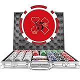 HEITOK Poker Chips with Denominations, 500-pcs 11.5g Weighted Numbered Casino Chips Set, 5 Dice, 2 Decks with Compact Aluminum Case for Texas Hold'em, Blackjack, Age 8 and Plus