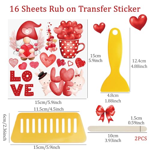 WANDIC 12 Sheets Valentine's Day Rub On Transfer Stickers Waterproof Decals Journal Album Decals Furniture Craft Transfers Decals for DIY Scrapbooking - Image 2