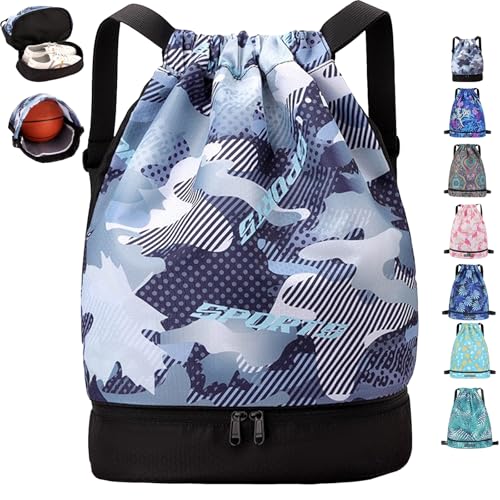 AUNGKWANG Niños Mochila de Fitness, Bolsa para Viajes de Gimnasio, Con Compartimento para Ropa Húmeda y Seca y Compartimento para Zapatos, Deportiva Impermeable Bolsa de Playa, 38 x 18 x 40 cm