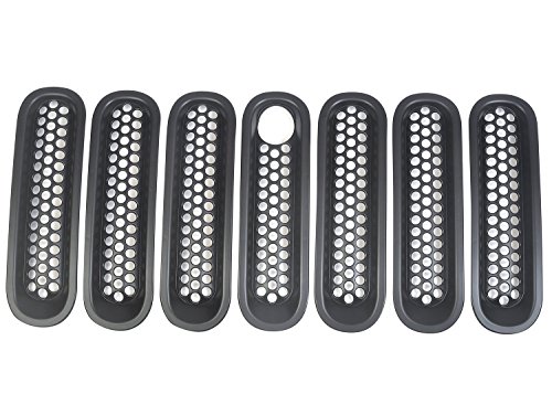 For Jeep Accessories Front Grill Mesh In Serts Clip-In Grille Guard With Key Hole Hood Lock Compatible With Wrangler Jk Rubicon Sahara & Unlimited 2007-2015 (Matt Black, 7Pcs) #TOP6