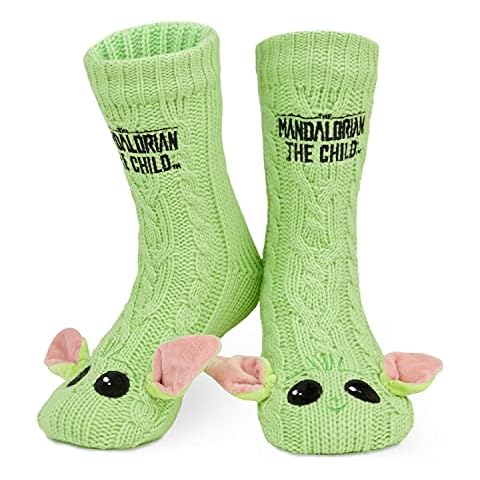 Calcetines antideslizantes Disney The Mandalorian Hombre con forro polar y Baby Yoda (Verde) Cover
