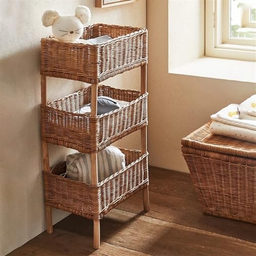 GLDWEY 3 tierende Rattan Lagerregal, handgewebte Lagerregal, vertikal...
