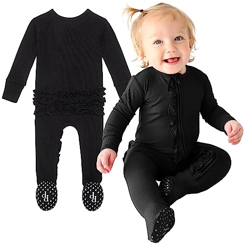 Image of Posh Peanut Footie Pajamas for Baby Girls – Sleepers in Ultra-Soft Viscose from Bamboo with 2-Way Zipper & Ruffle Trim