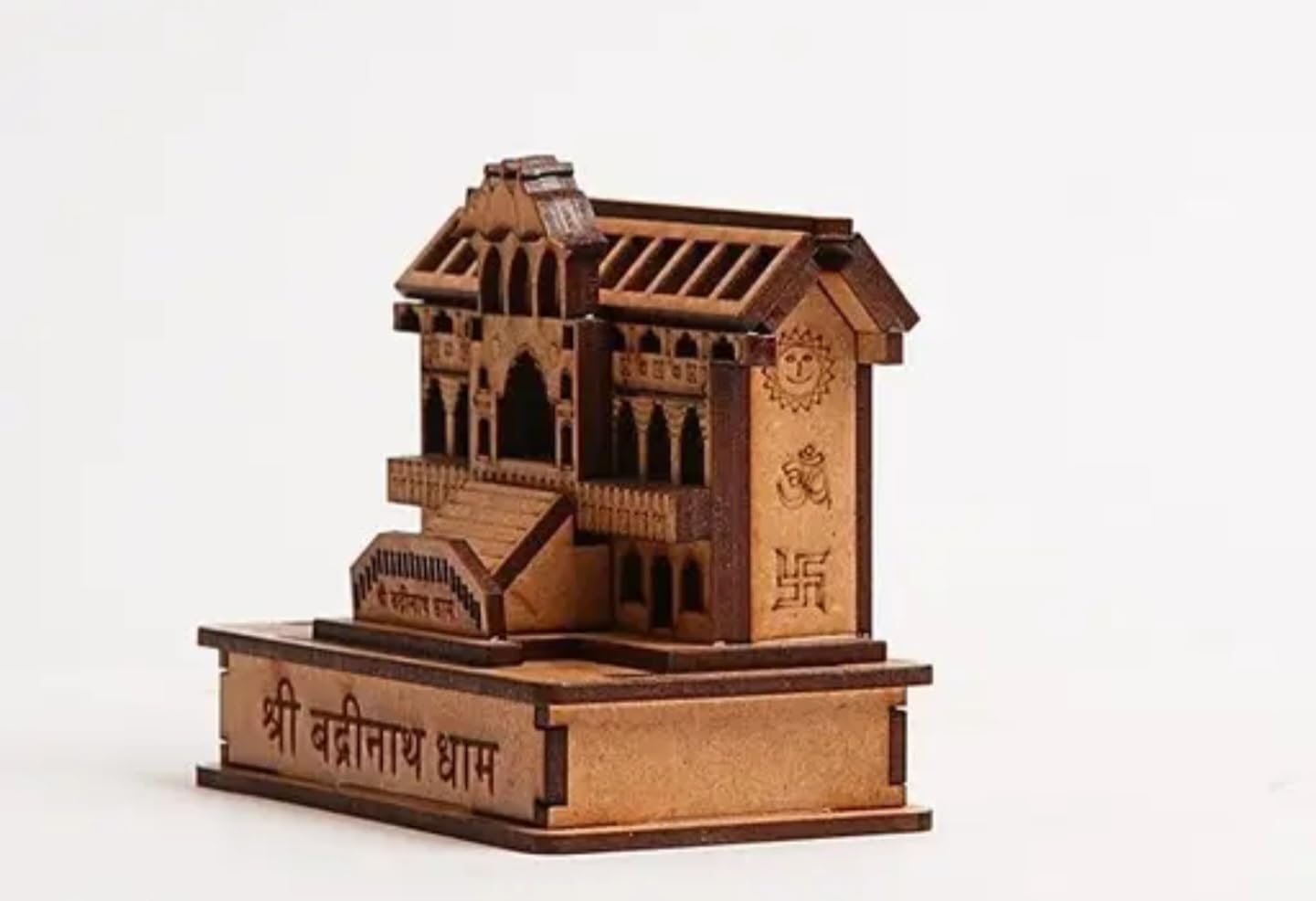 Traditional Indian Temple 3D Wooden Model Kit, Brown and Gold, Architectural Building Set, Religious Monument, Badrinath dham