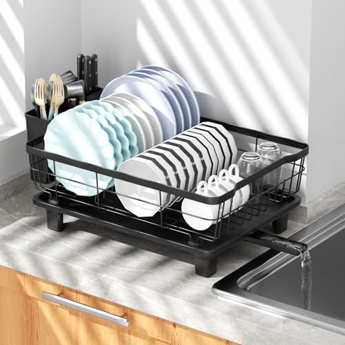 Comparison: Best Dish Drying Rack For Small Spaces 5 BULIJUJU Small Dish Drying Rack, Space Saving Dish Racks for Kitchen Counter, Kitchen Organizer Dish Drainer with Cutlery Holder for Spoons and Forks, 11''W x 15''L, Black
