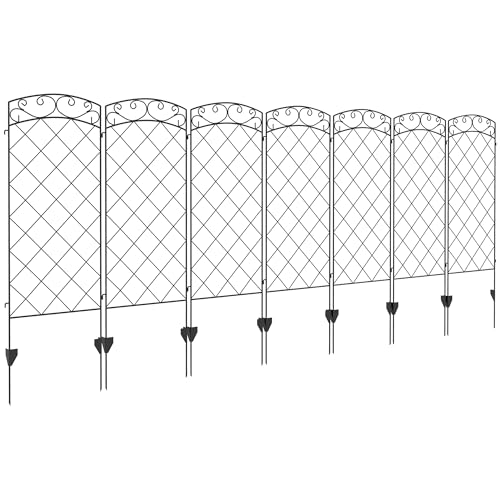Outsunny Lot de 7 clôtures de jardin décoratives en métal avec ornements - 344L x 110H cm noir