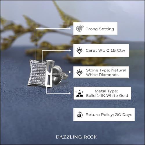 Dazzlingrock Collection 0.08 Carat (ctw) Round White Diamond 8.5mm Kite Shape Hip Hop Iced Out Stud Earring (1Pc Only) in 14K Solid Gold, Screw Back, Unisex Design Ladies, Mens Real Diamond Earrings4