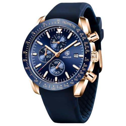 Image of BENYAR Mens Watches Quartz Movement Chronograph Leather Strap Fashion Business Sport Design 30M Waterproof Scratch Resistant Elegant Gifts for Men