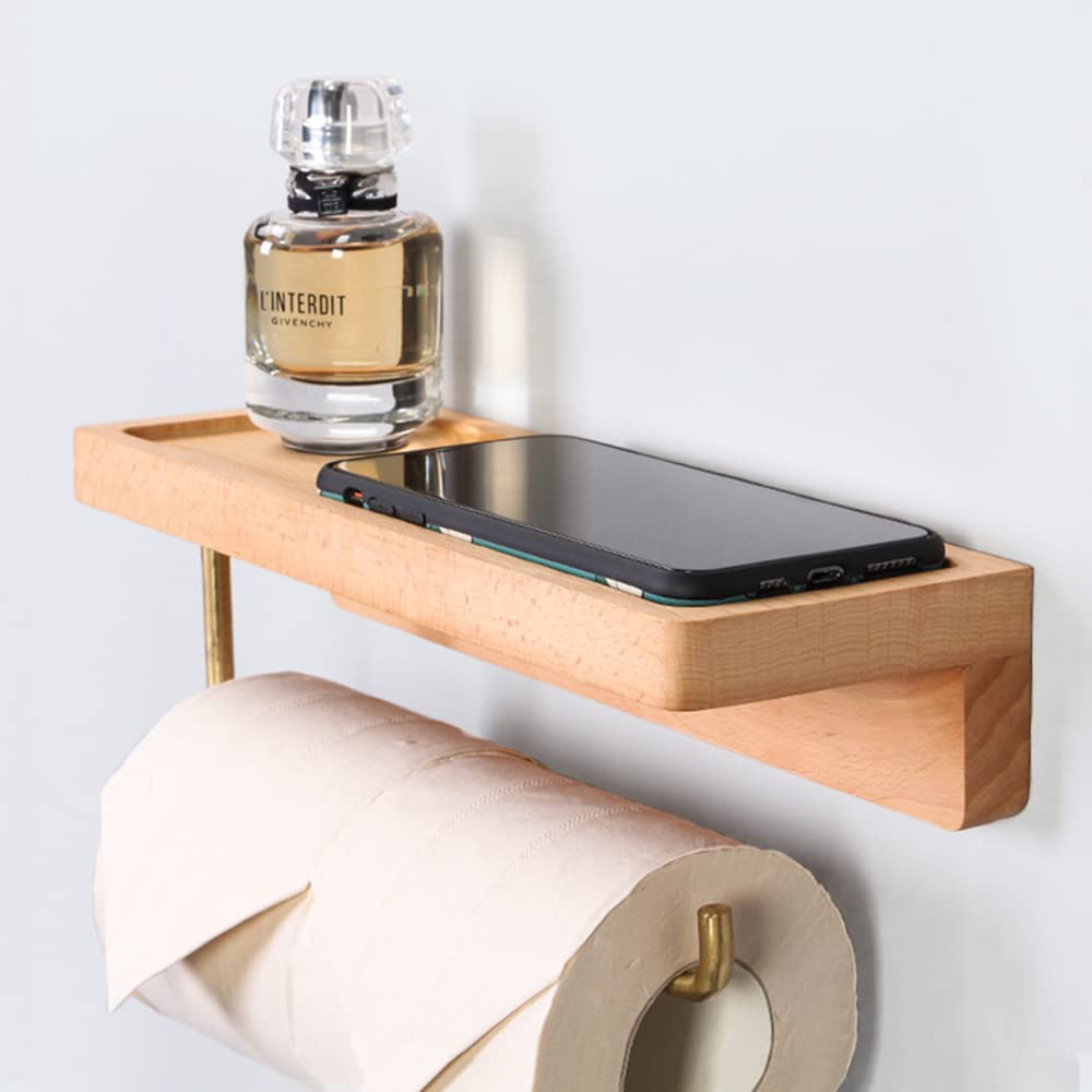 Portarrollos de Papel higiénico de Madera para Pared de baño o Cocina con Estante, portarrollos Doble para baño, portarrollos Autoadhesivo, 3,18 cm (4,28 cm) (1,28 cm)