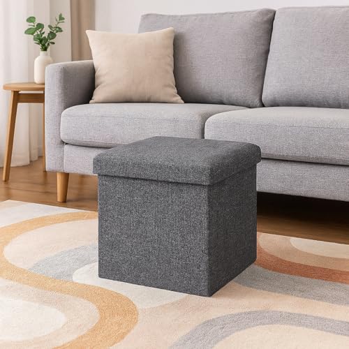 Image of ABTRIX WITH AB Fabric Folding Organizer Storage Ottoman Bench Footrest Stool Coffee Table Cube,Camping Fishing Toys Chest Stool,Quick&Easy Assembly,22L Capacity,Padded (30X30X30 Cm,Light Grey)
