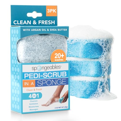 Spongables Pedi Scrub Foot Exfoliating 20+ Wash Sponge Clean & Fresh 3 Count