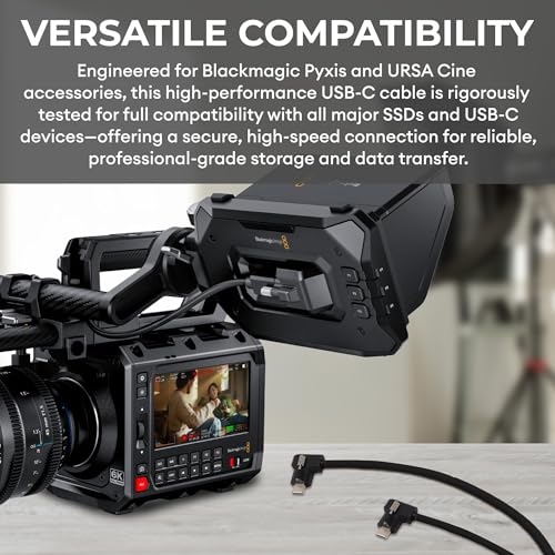 Image of XLCS Locking EVF Cable for Blackmagic Pyxis and URSA Cine 12K - USB-C 3.1 /3.2-20Gbps - 100W Power - Secure Lock - High-Speed Pyxis Monitor Cable - Durable and Reliable (50cm (20 inch) - Black)