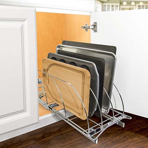Lynk Professional Slide Out Kitchen Cabinet Rack, 10w x 21d x 9.6h -inch, Chrome & Organizer Pull Out Under Cabinet Sliding Shelf, 14" W x 21" D, Chrome