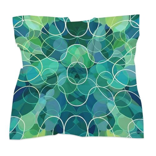 Women Square Head Scarf Boho Hair Scarf Blue And Green Shades Head Kerchief Woman Headband Satin Bandanas Fashion Neck Scarves Silk Headwear for Bag Hair Scarves Gift 25"×25"3