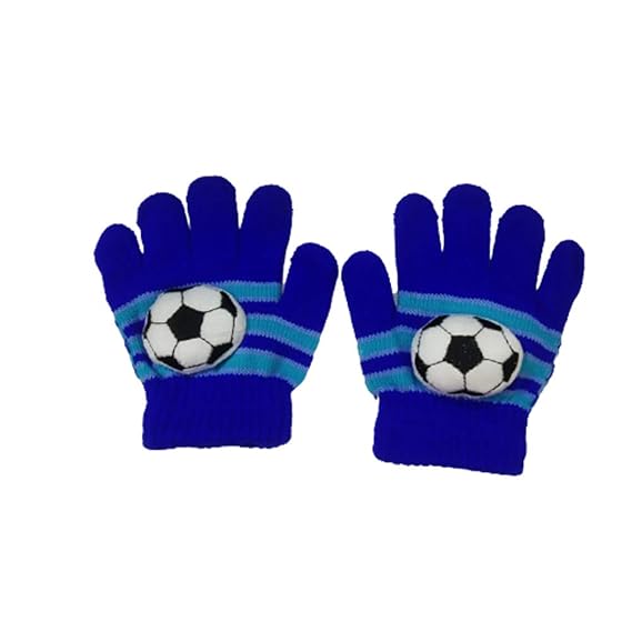 Finix 1Pair Acrylic Woolen Winter Gloves for Baby Girls & Baby Boys Toddler Football Design Gloves (Blue,1-3 Years Old)