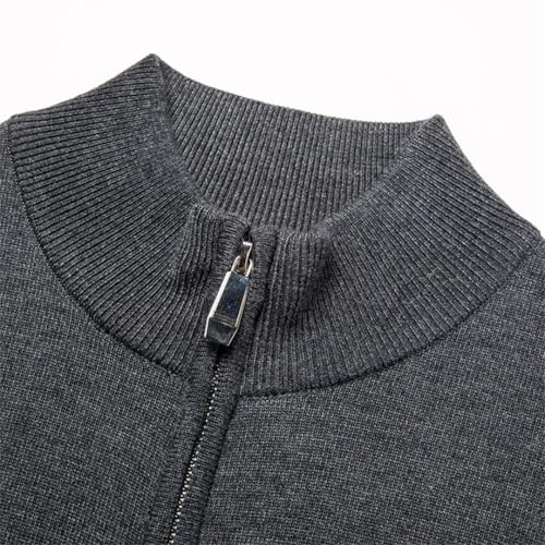 Vsadsau Mens Knit Zipper Sweatercoat Solid Elastic Sweater Fall Winter Lapel Thick Jumpers3