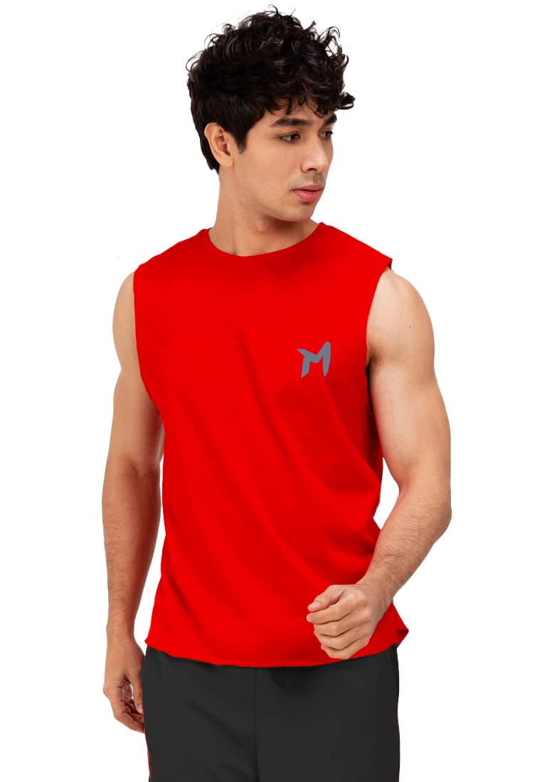 mebadass Solid Sleeveless Cotton Regular Fit Mens Stylish Top Tanks Vest T-Shirt -Red-picture-54