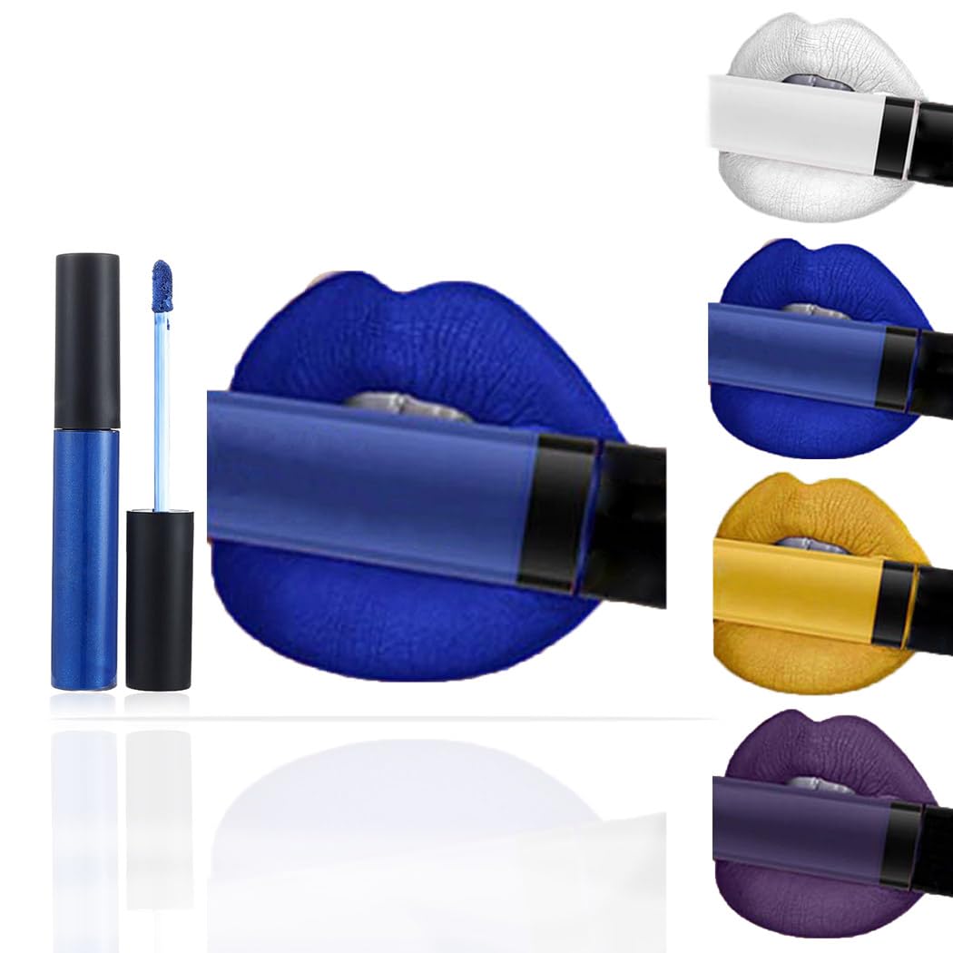 Edanta Kilshye Blue Lipstick Velvet Moisturizing Lipgloss High pigment Lip Glaze Halloween Cosplay Lips Makeup for Women and Girls (A-Blue)