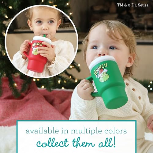 Image of Infantino My 1st Silicone Tumbler with Straw and Handle, Spill Resistant for On the Go, BPA-Free Transition Bottle, Grinch Green