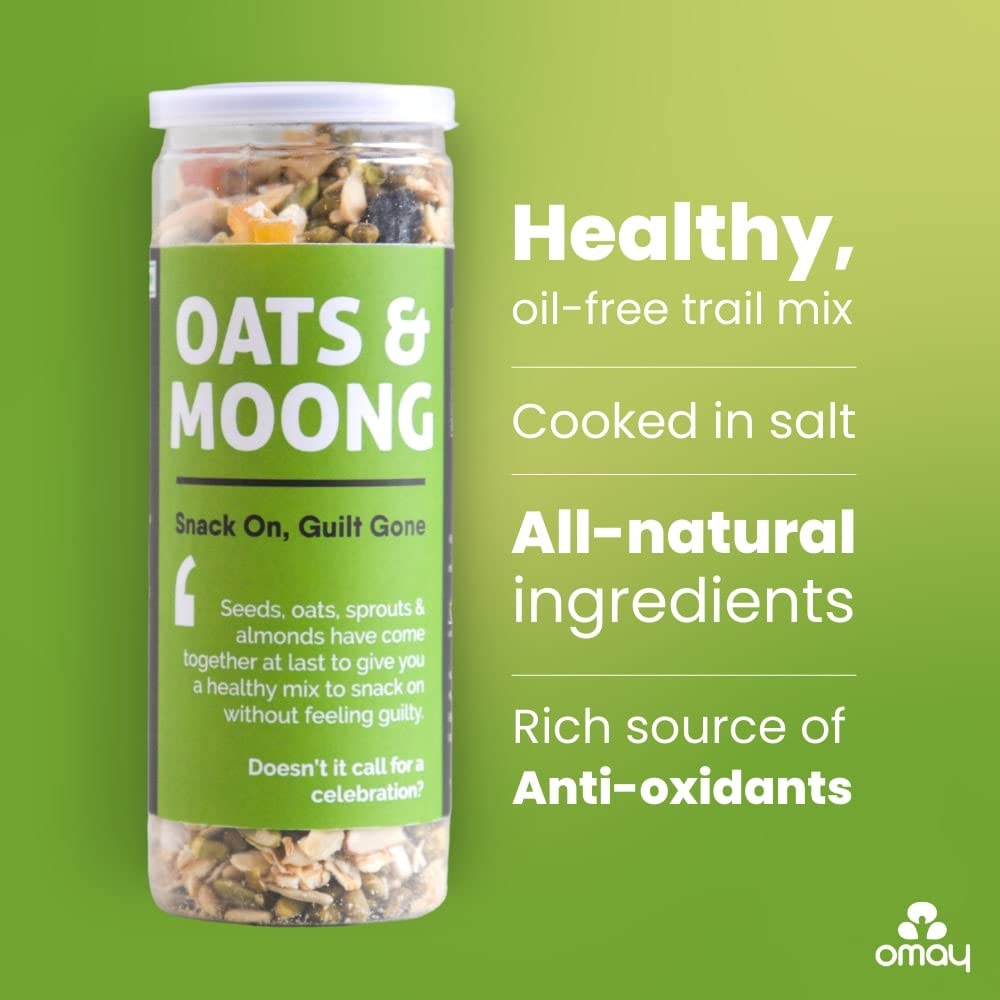 Omay Foods Oats & Moong Trail Mix, 160g Jar (Pack of 2) | Healthy Snacks | 100% Oil-Free | Diet Snack | Healthy Oats, Kiwi, Almonds, Raisins I Diet Snack I Snack for Weight Loss I Sugar Free Snack I Healthy Trail Mix - Image 2 thumbnail