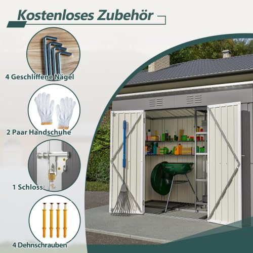 Gartenhaus Metall Geräteschuppen Grau 2,4x1,2 m wetterfest abschließbar mit Metallfundament – für Fahrräder und Gartengeräte