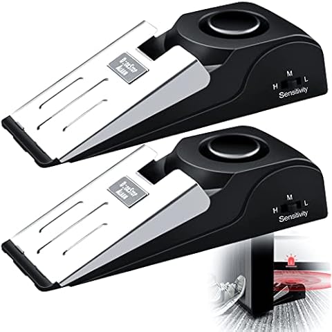 2 Pack AceMining Door Stop Alarm, Door Alarm with 120dB Security Siren, Door Alarms for Home Security, Door Stopper Alarm for Travelling Apartment Security Devices, Floor Wedge Door Stopper (Black) Cover