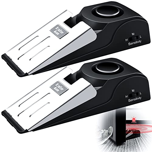2 Pack AceMining Door Stop Alarm, Door Alarm with 120dB Security Siren, Door Alarms for Home Security, Door Stopper Alarm for Travelling Apartment Security Devices, Floor Wedge Door Stopper (Black)