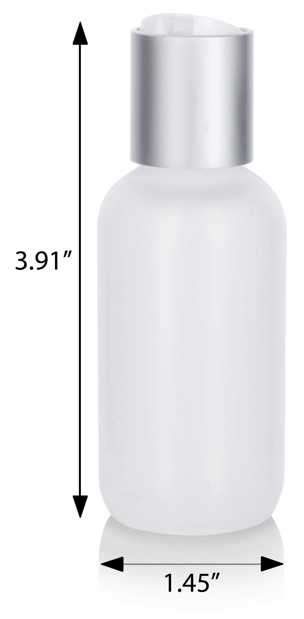 JUVITUS 2 oz/ 60 ml Clear Natural Squeeze LDPE Plastic Bottle with Silver and White Disc Cap (12 pack) + Funnel