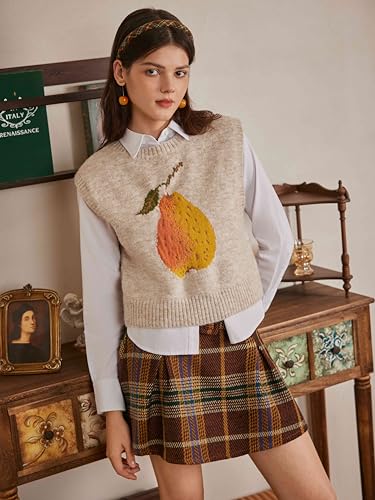 CIDER Women’s Sweater Vest Knit Sleeveless Pear Cute Graphic Sweater Vest Tank Top Fall Outfits3