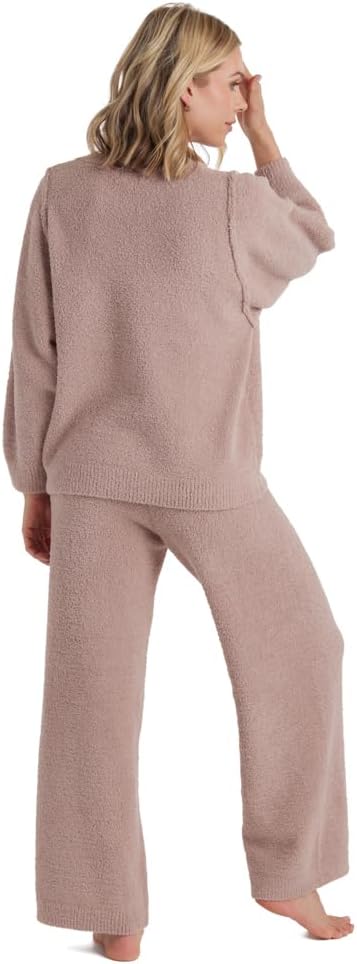 Softies Solid Marshmallow Reverse Seam Crew Neck Lounge Set for Women, 2 Piece Loungewear with Bracelet Sleeves, Made of Cloud Soft Fabric, Coco, X-Large - Image 4