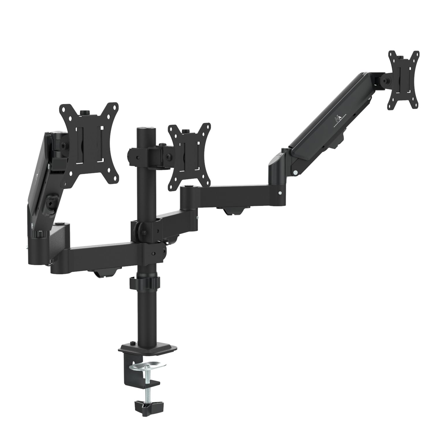 Maclean MC-137 - Supporto per 3 monitor da 17 a 27", con molle a gas, regolabile in altezza, girevole, inclinabile, robusta struttura in acciaio, VESA 75 x 75, 100 x 100, gestione dei cavi, nero