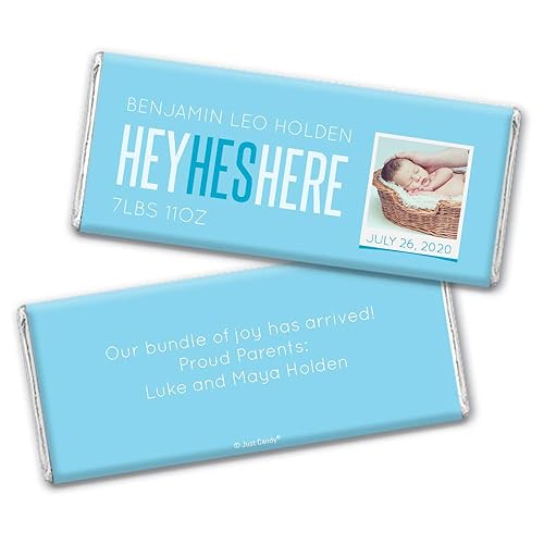 Regalos de anuncio de nacimiento de bebé niño de 25 quilates, envolturas personalizadas para barras de chocolate (paquete de 25) - Foto