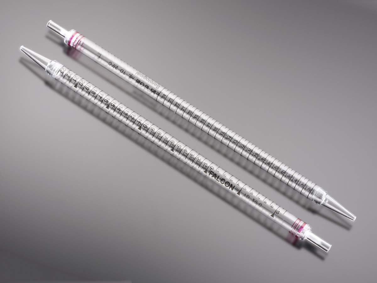 Corning 357515, Serological Pipets 25ml, 0.25 increments, 7.0ml overfill Capacity, plugged, Negative & Reverse Graduations, sterile, 200 per Case