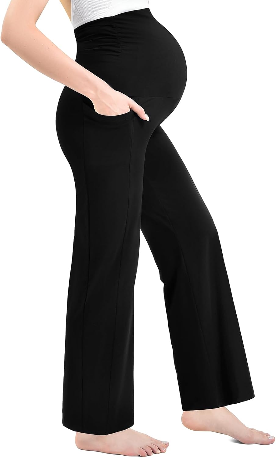 Ipletix Maternity Wide-Leg Lounge Pants with Pockets Over The Belly Soft Stretchy Pregnancy Wear - Image 2