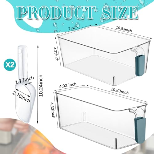 Image of Havawish Ice Storage Bin and Flexible Scoop Set Plastic Freezer Bin with Pull out Handle Storage Bucket Clear for Container with Scoop(Dark Blue,10.83 x 7 x 4.33 In,10.83 x 4.92 x 4.33 in,Classic)