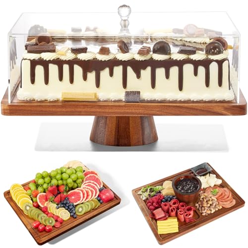 Acacia Wood 2-in-1 Cake Stand with Lid